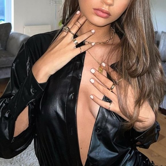 TRENDY DOLLZ Lantern Sleeve PU Leather Bodysuit - Picture 4 of 12